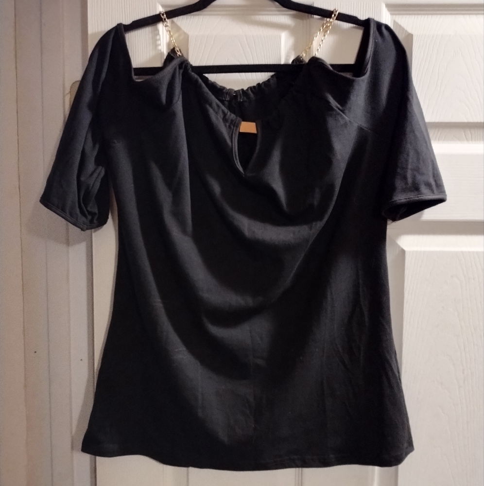 NWOT Elegant Black Women's Top with Chain Straps